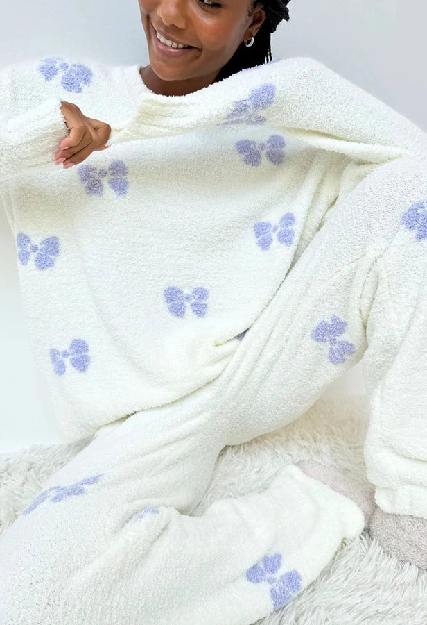 Purple Bows Fuzzy Sweater PJ Set