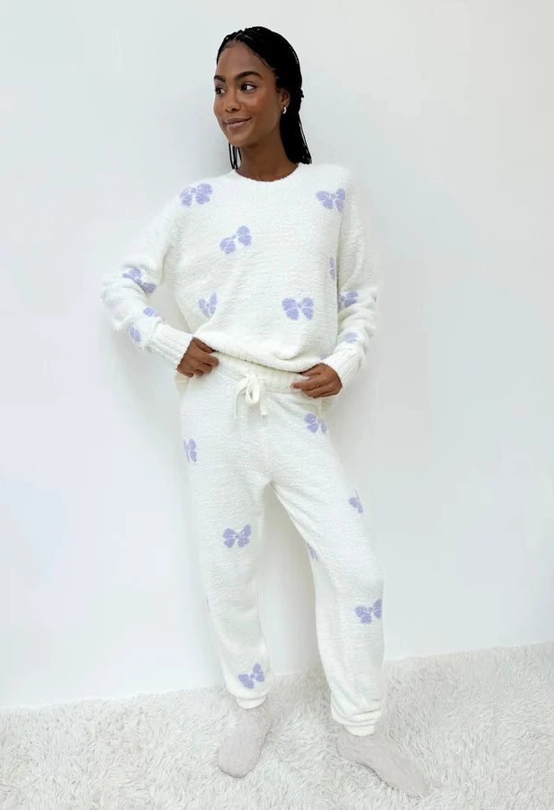 Purple Bows Fuzzy Sweater PJ Set