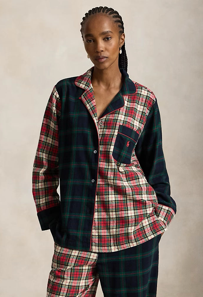 Mixed-Plaid Flannel Long-Sleeve PJ Set