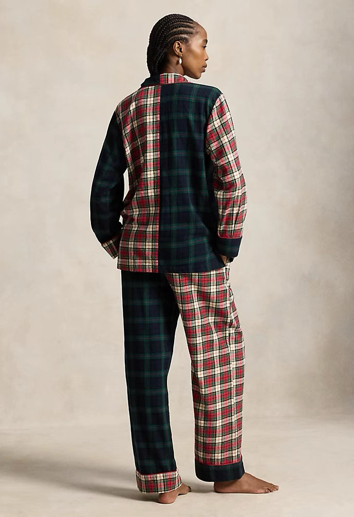Mixed-Plaid Flannel Long-Sleeve PJ Set