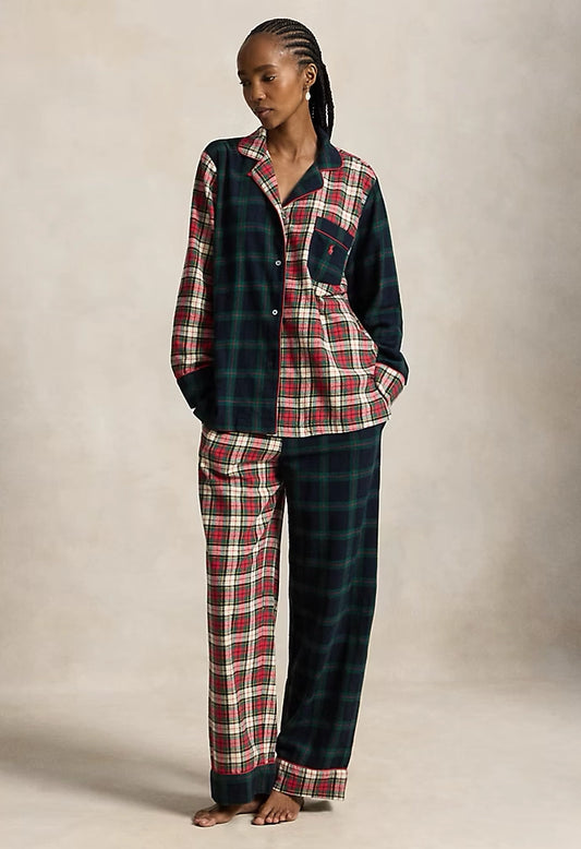 Mixed-Plaid Flannel Long-Sleeve PJ Set