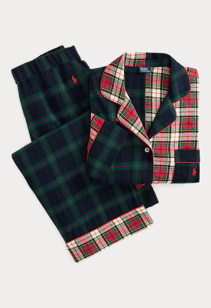 Mixed-Plaid Flannel Long-Sleeve PJ Set