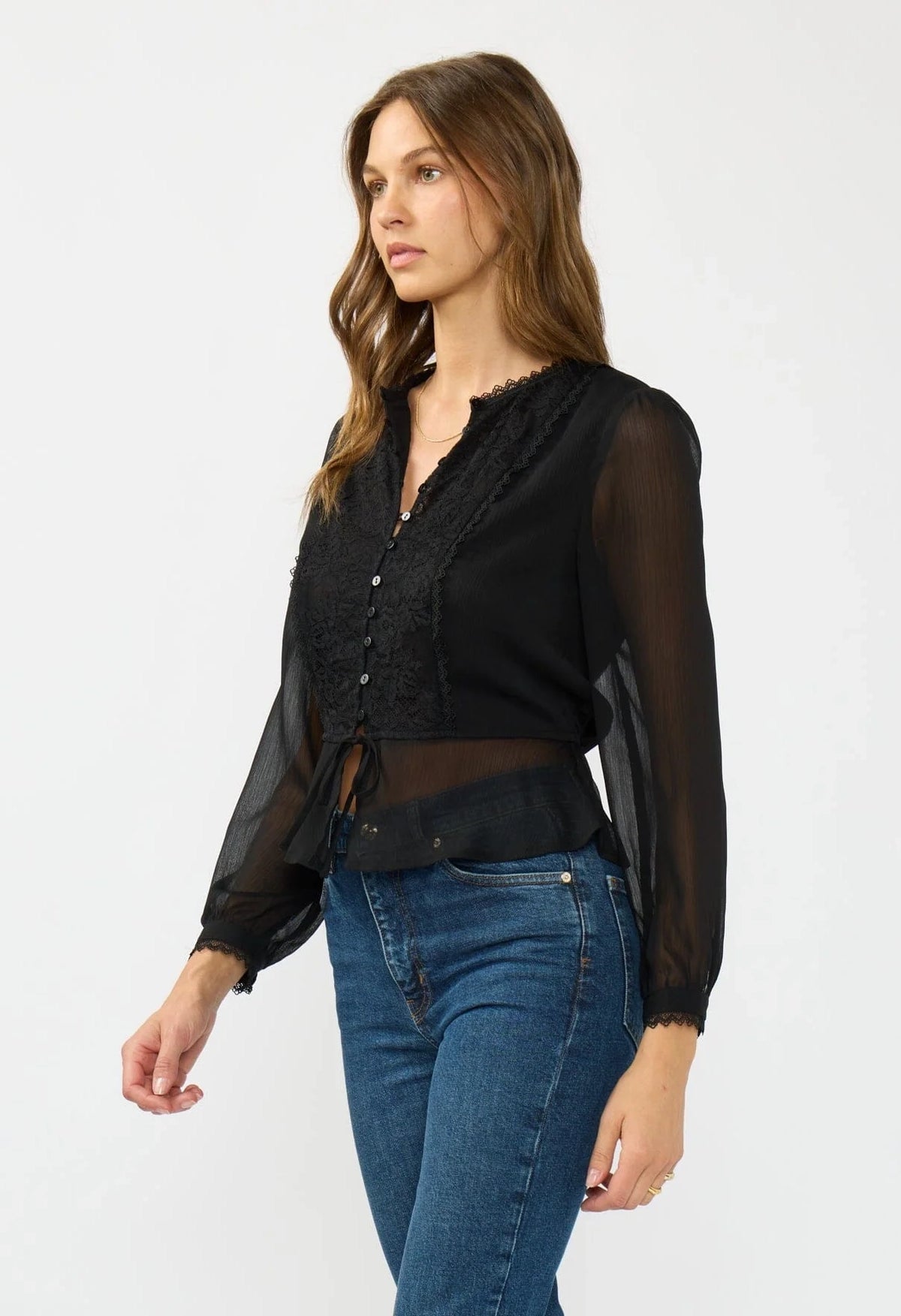 Fiora Lace Button Down Draw Cord Top