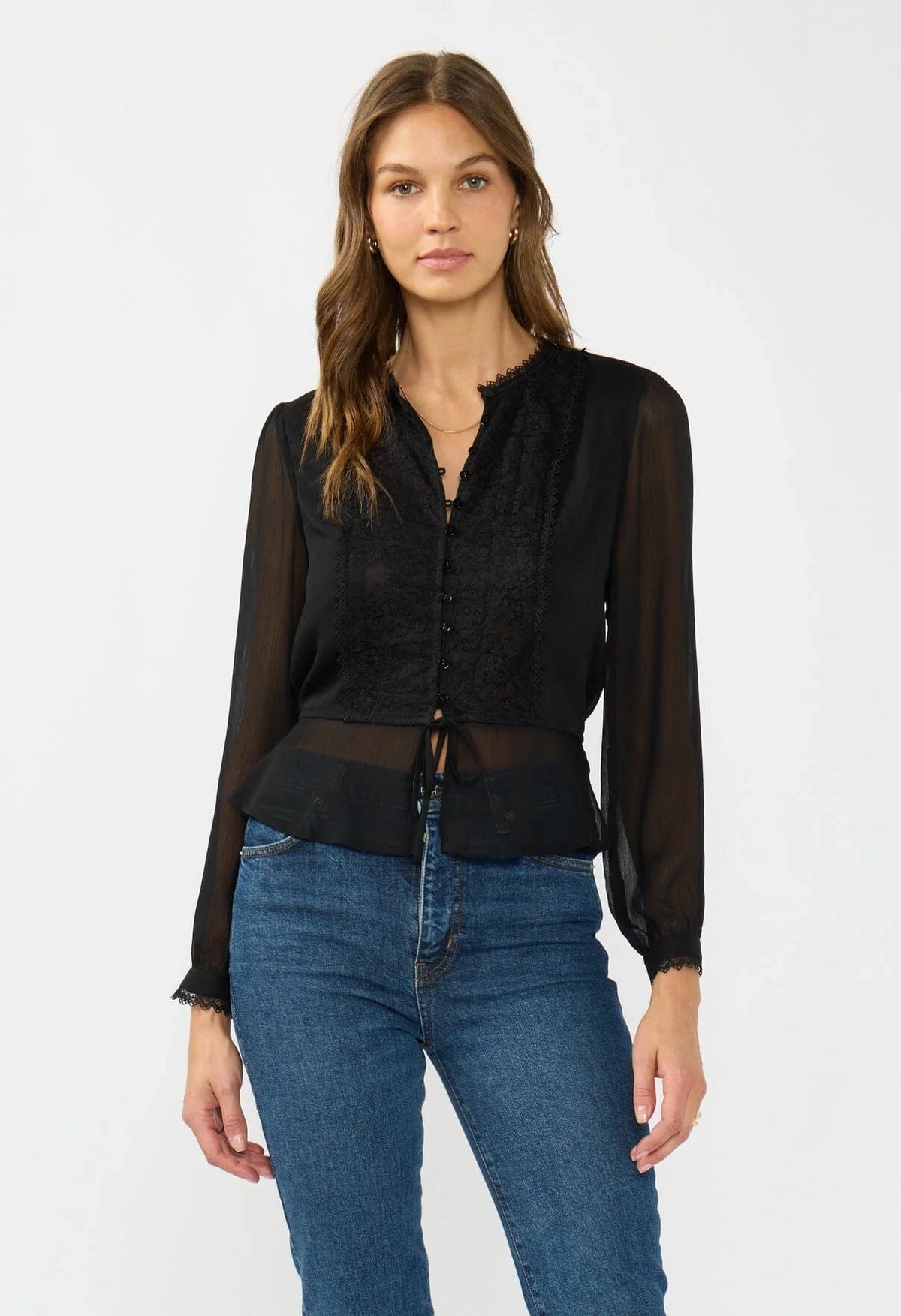 Fiora Lace Button Down Draw Cord Top