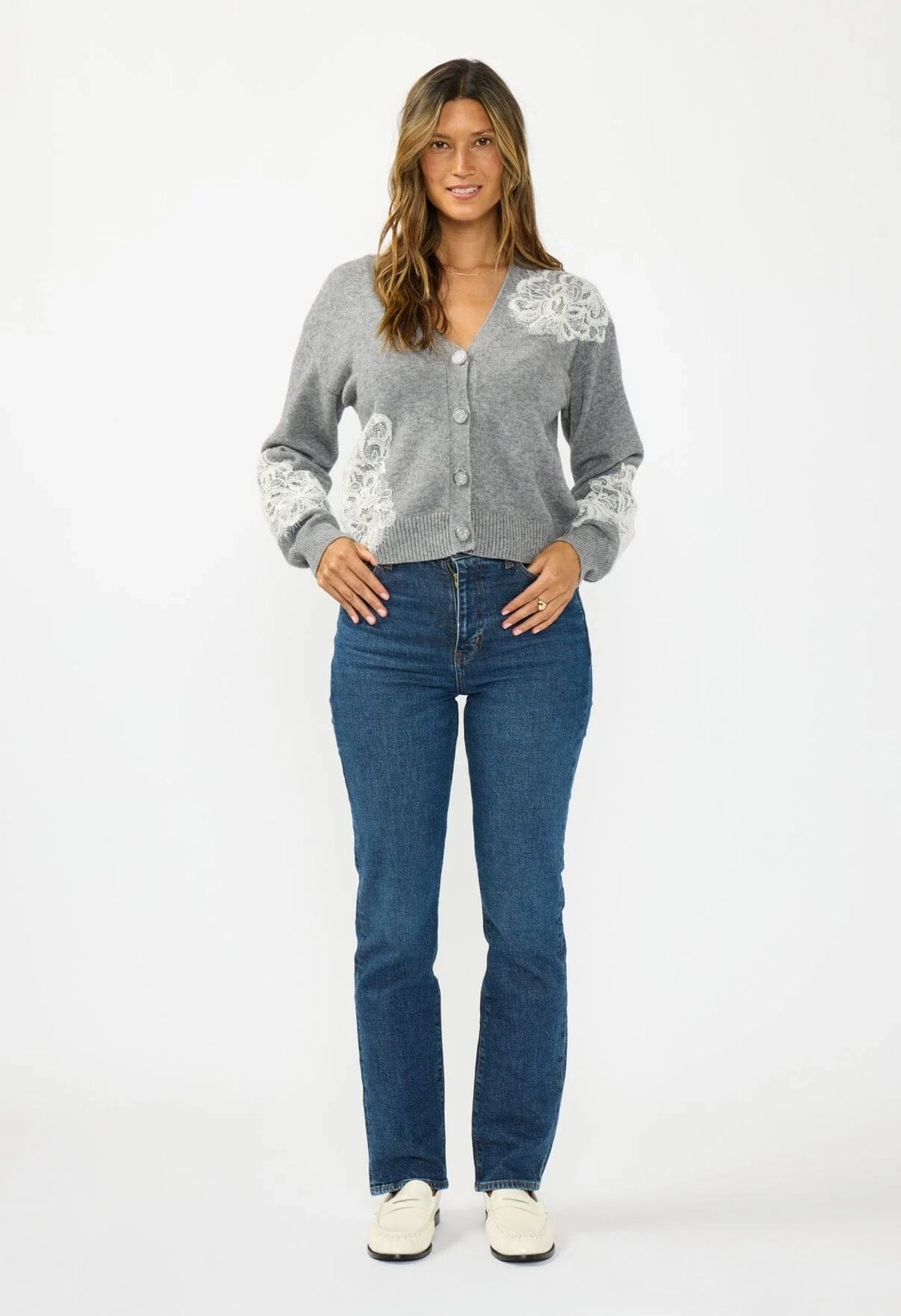 Chelsea V-Neck Lace Accent Cardigan