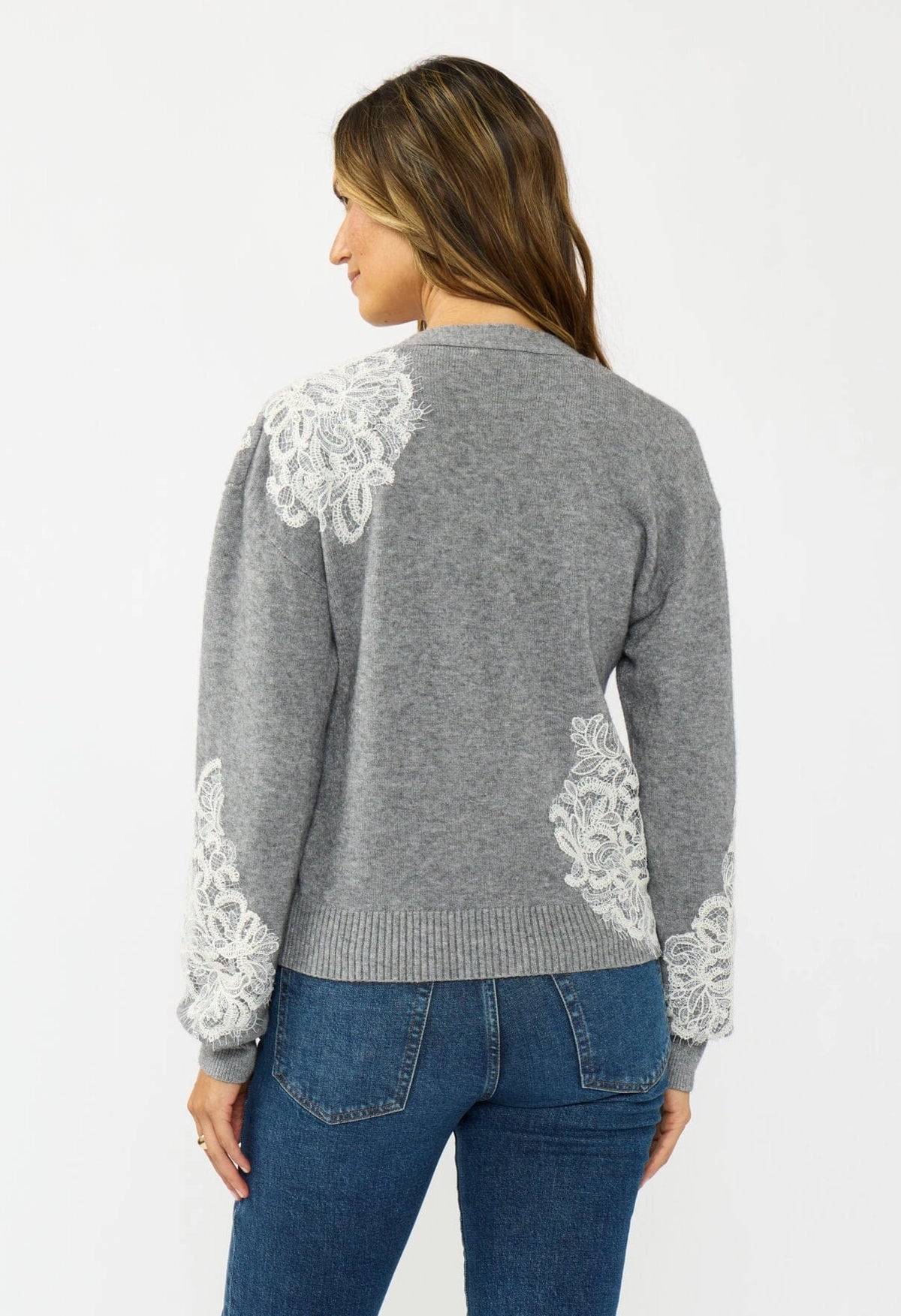 Chelsea V-Neck Lace Accent Cardigan
