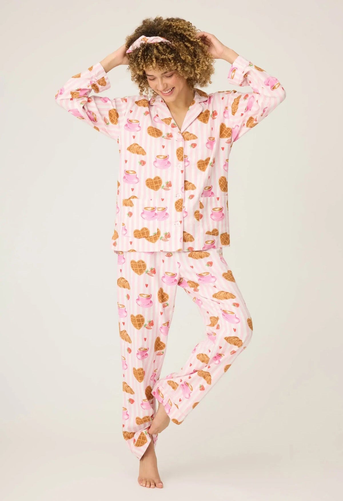 Brunch Club Breakfast Print Flannel PJ Set