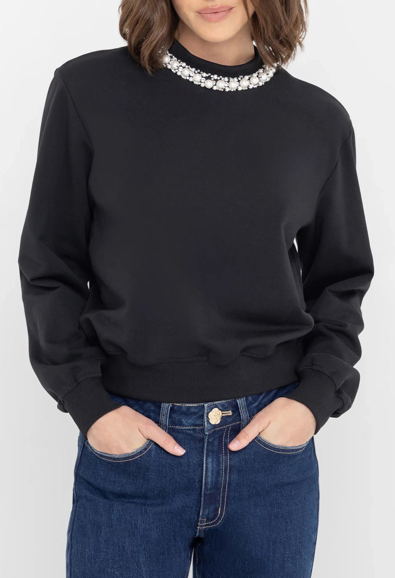 Jill Pearl/Crystal Embellished Sweatshirt