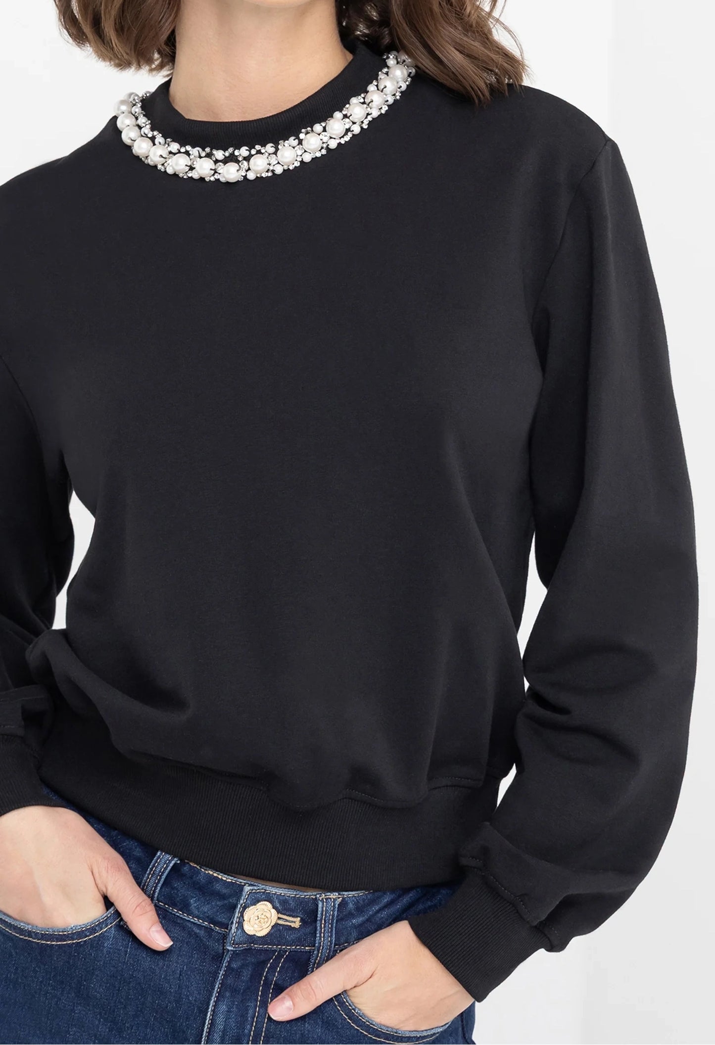Jill Pearl/Crystal Embellished Sweatshirt