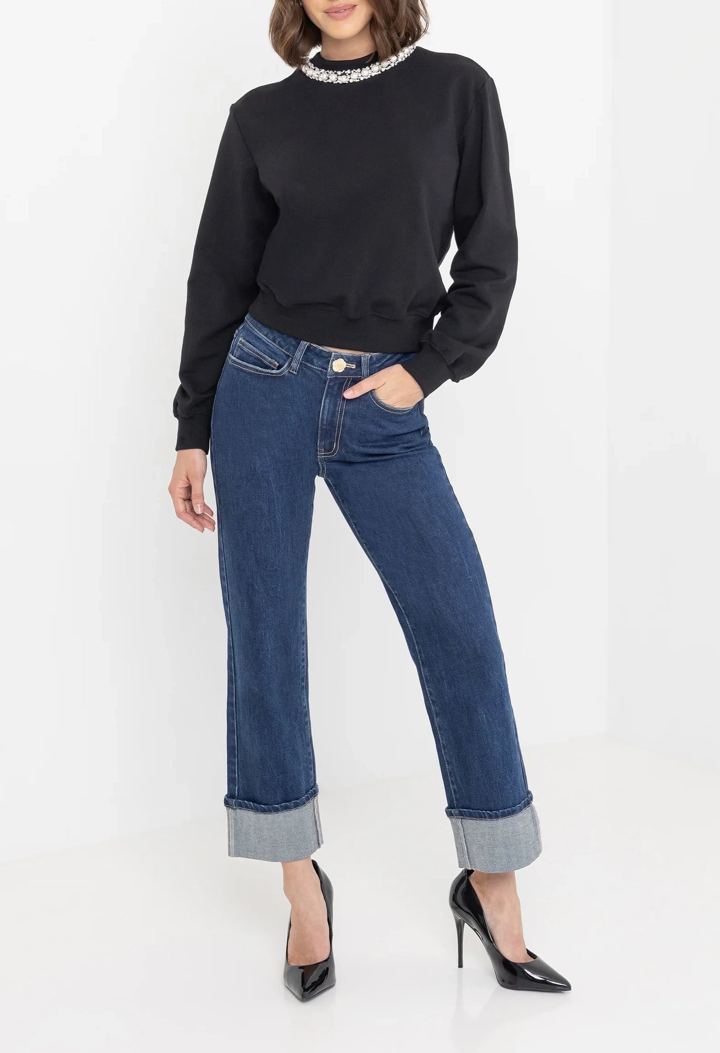 Jill Pearl/Crystal Embellished Sweatshirt