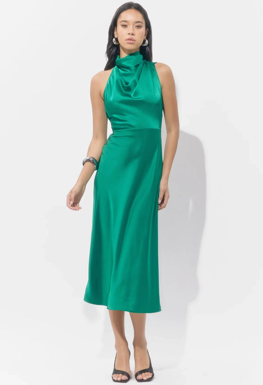 Jodie High Neck Satin Midi Dress