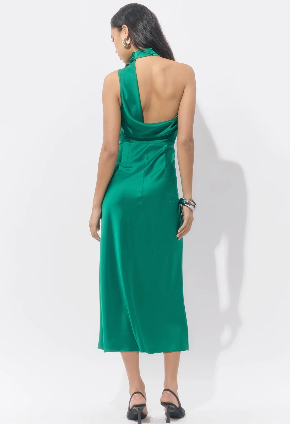 Jodie High Neck Satin Midi Dress
