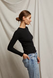 Jolie Sweater Rib Crew Neck Long Sleeve Top