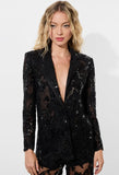 Judith Embell Sheer Lace Notch Collar Blazer