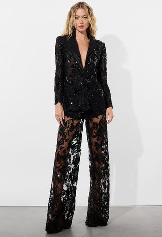 Judith Embell Sheer Lace Notch Collar Blazer