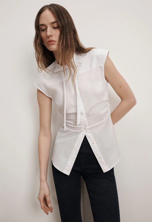 Joon Tie-Neck Button-Down Blouse
