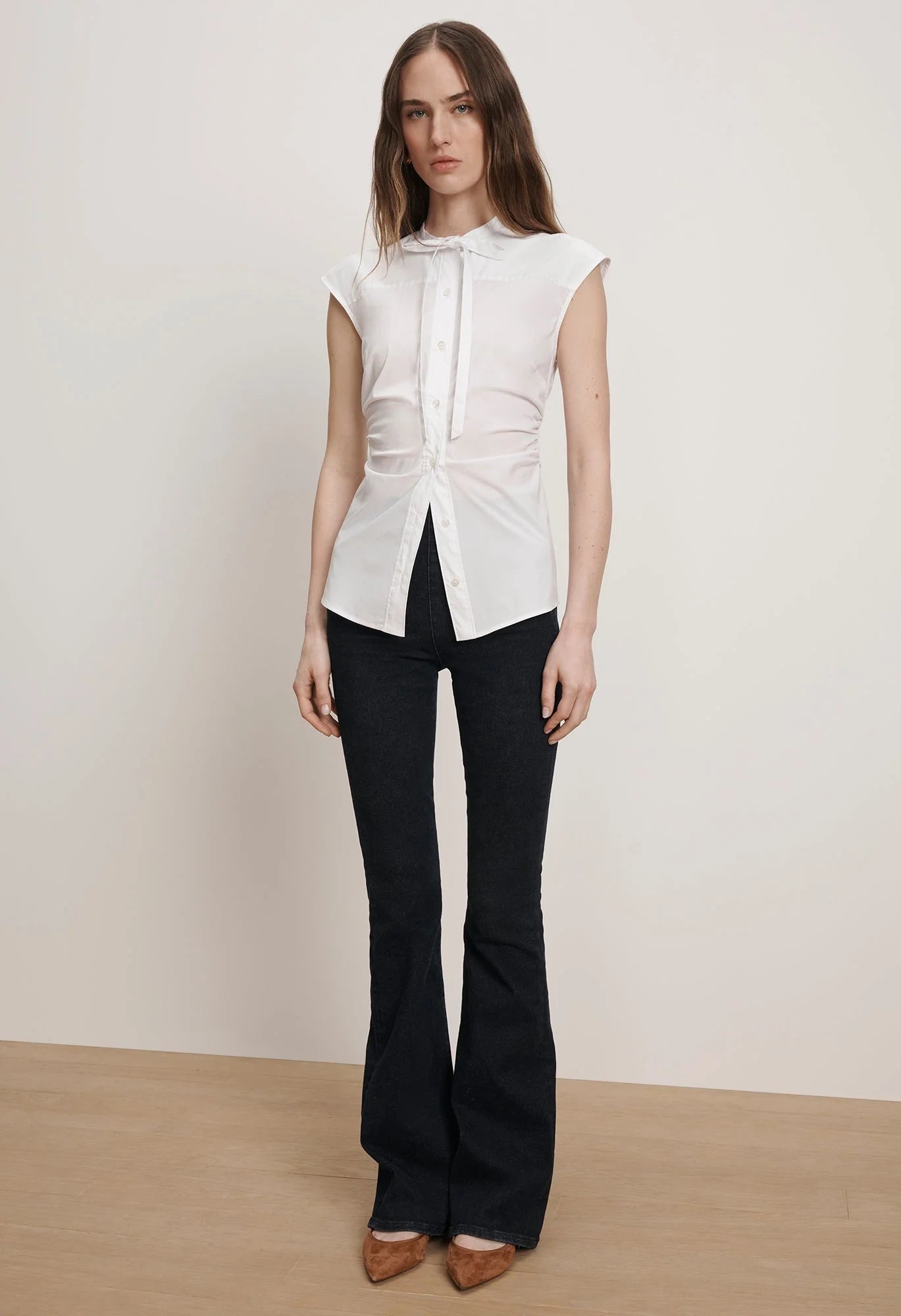 Joon Tie-Neck Button-Down Blouse