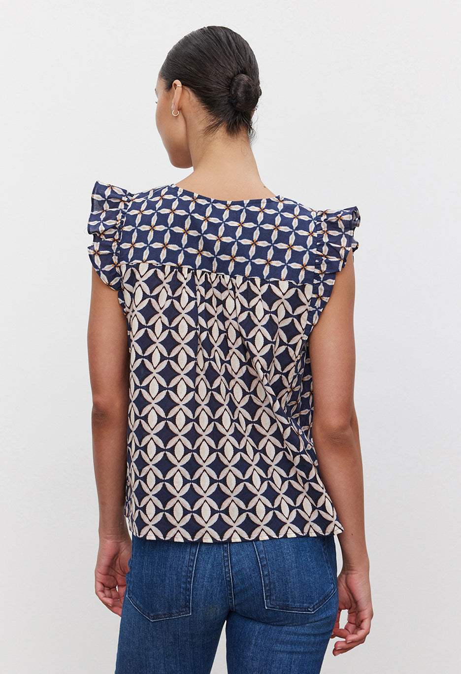 Kandra Printed Cotton Cambric Short Sleeve Top