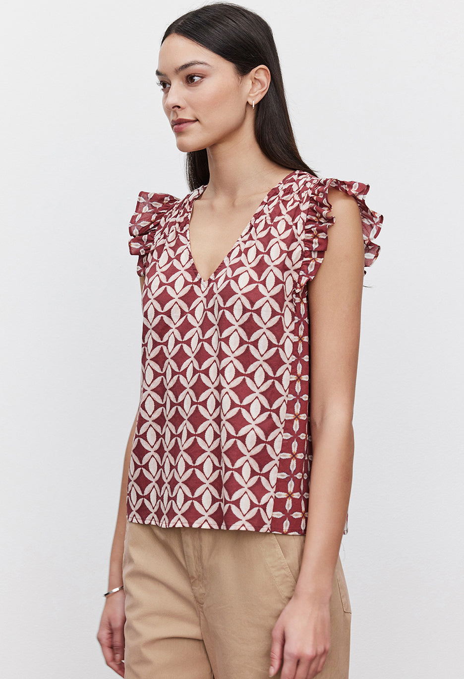 Kandra Printed Cotton Cambric Short Sleeve Top