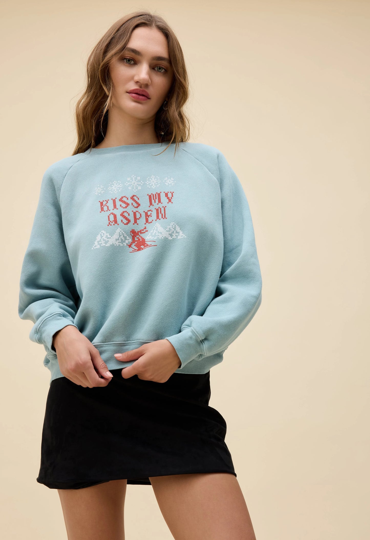 Kiss My Aspen Shrunken Raglan Sweatshirt