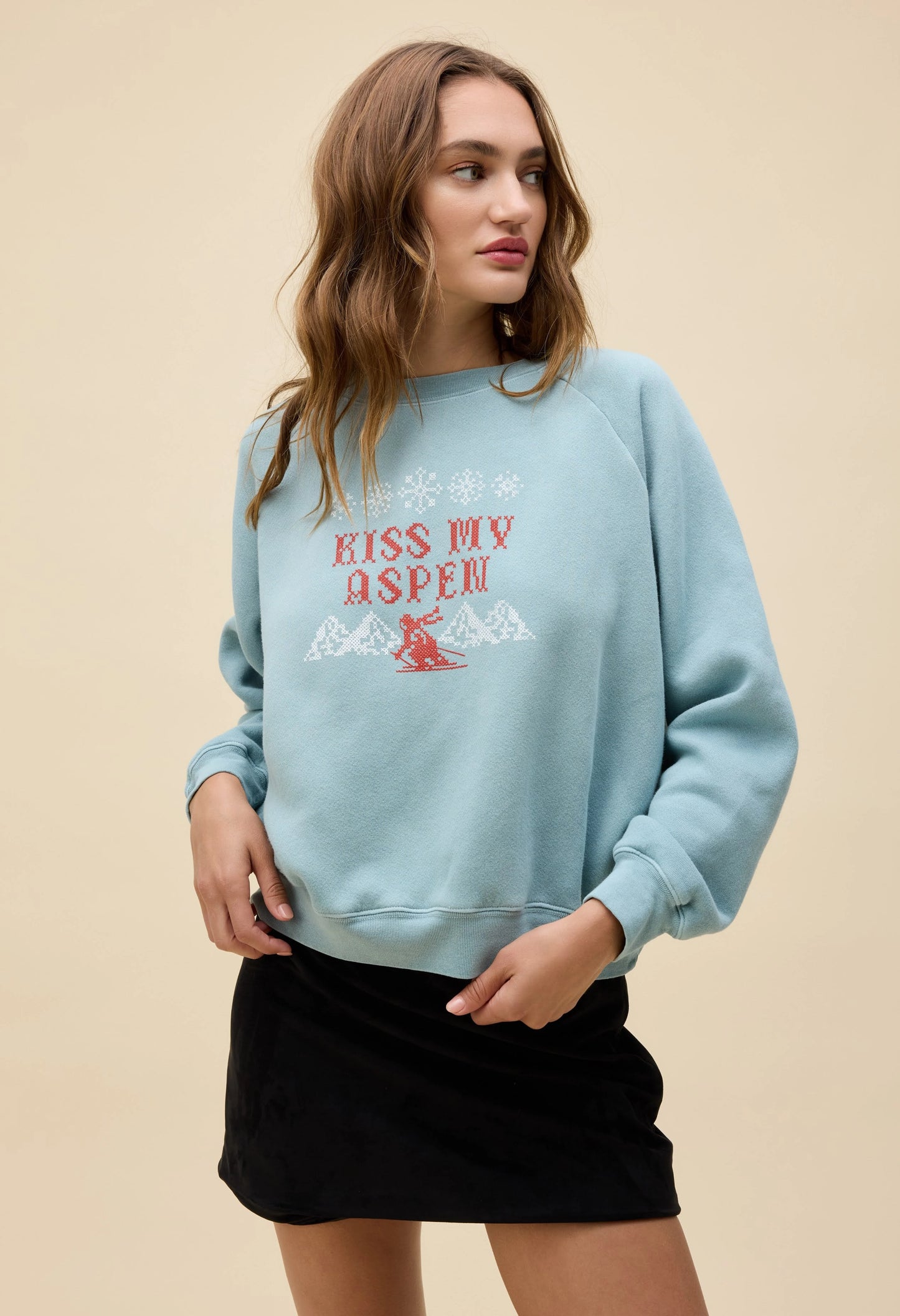 Kiss My Aspen Shrunken Raglan Sweatshirt