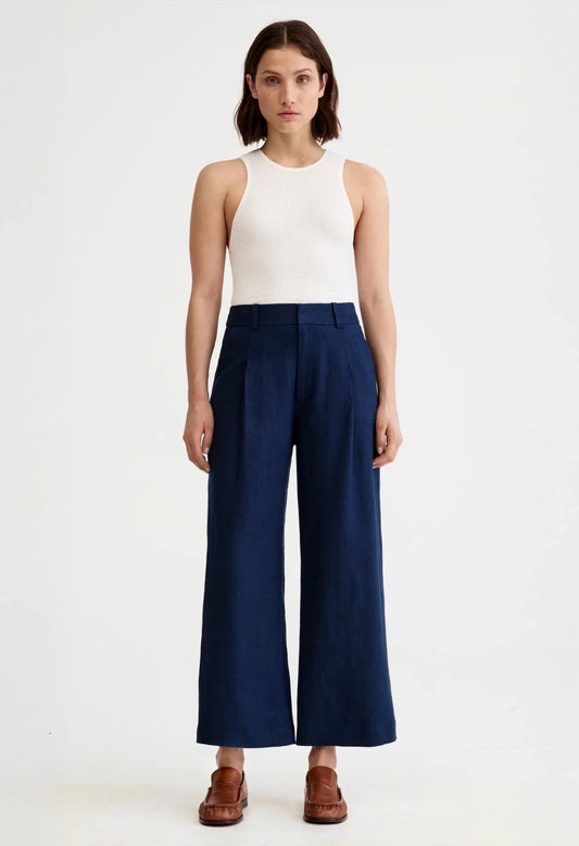 Linen Cropped Pleated Trouser