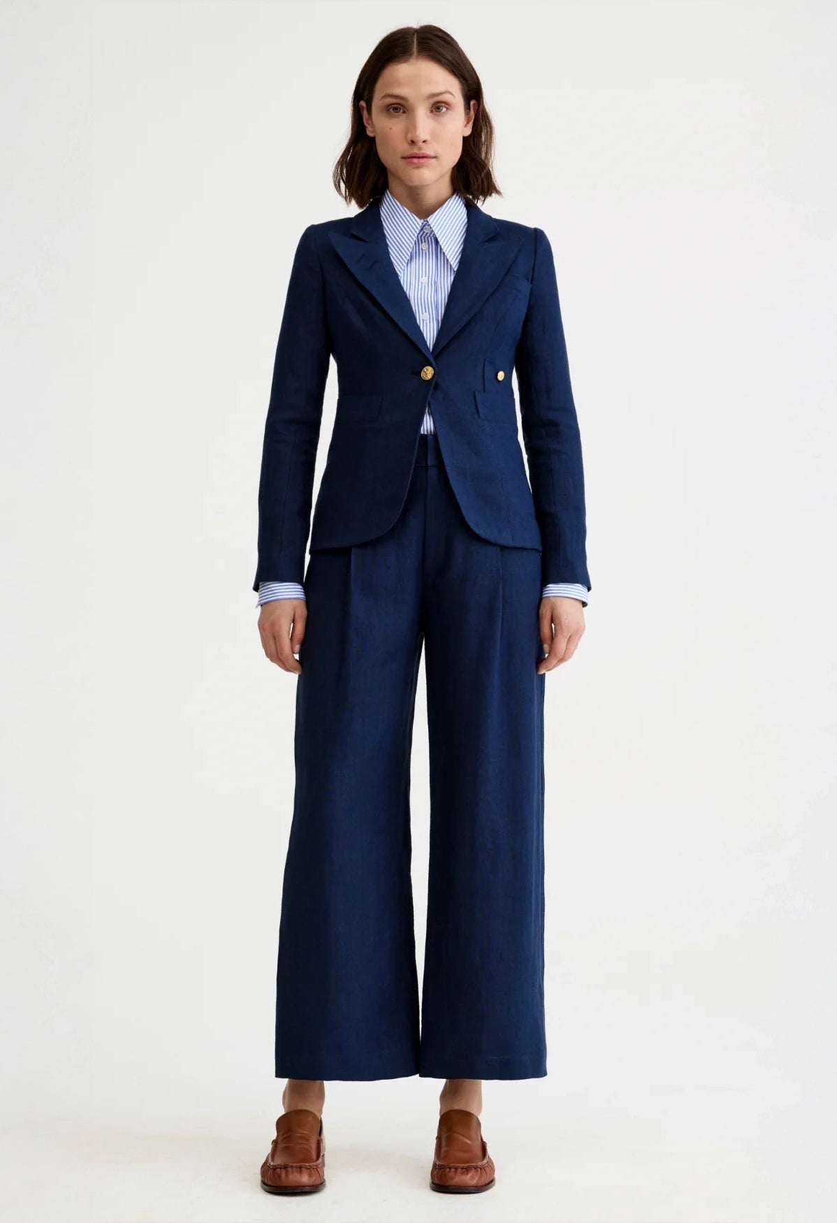 Linen Cropped Pleated Trouser