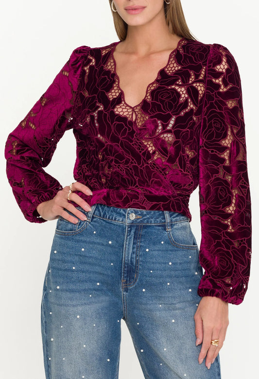 Loralie Velvet Lace Wrap Blouse