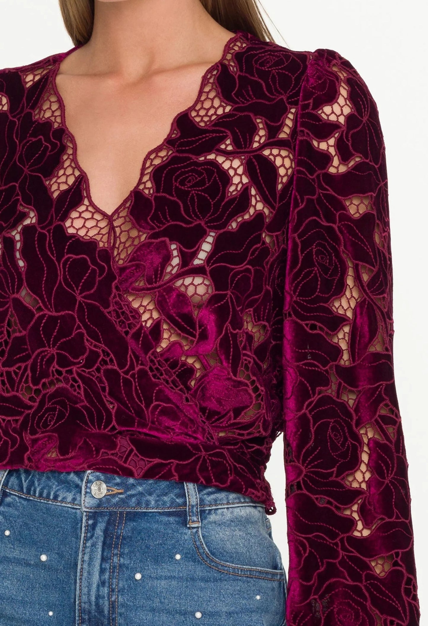 Loralie Velvet Lace Wrap Blouse