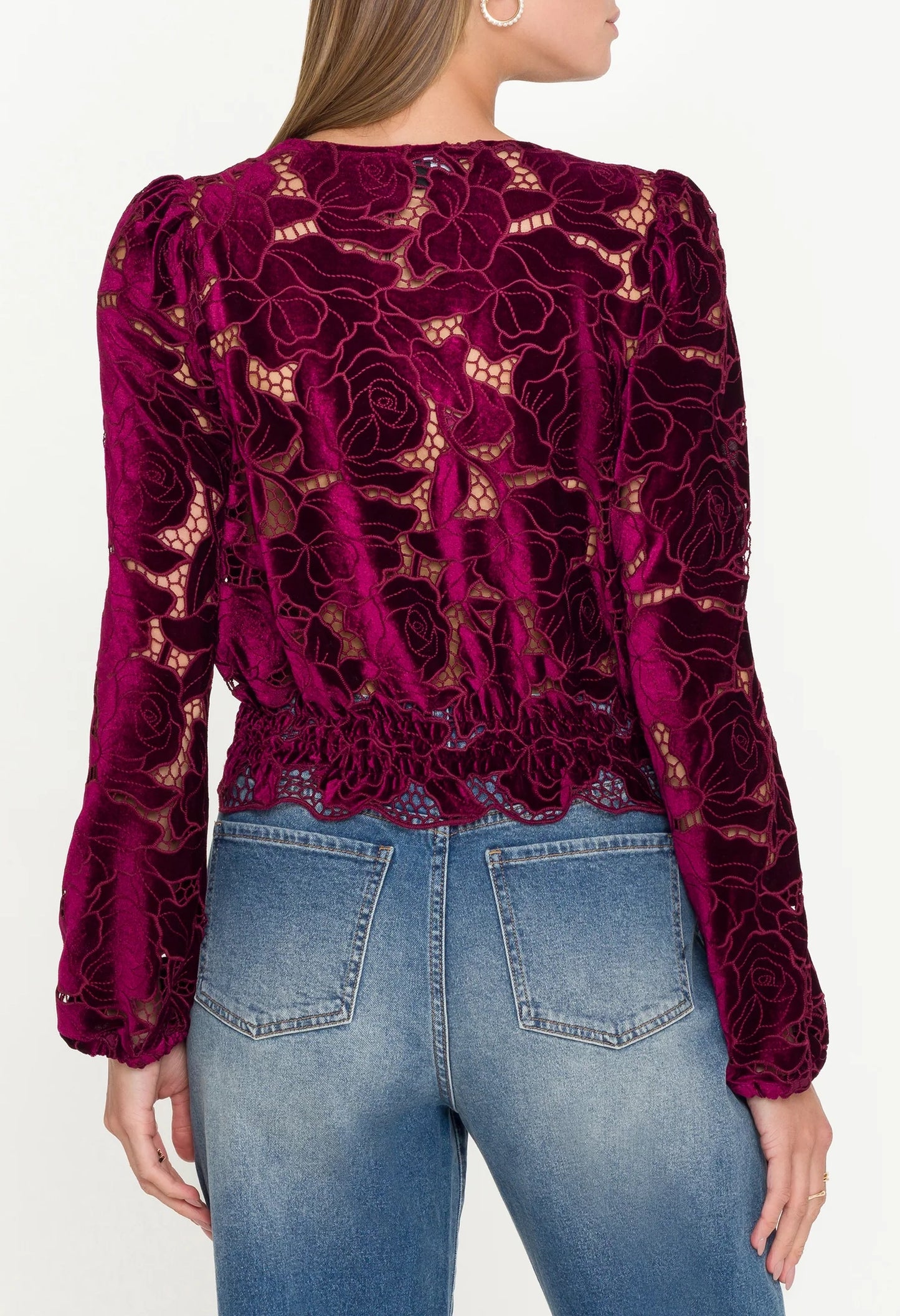 Loralie Velvet Lace Wrap Blouse