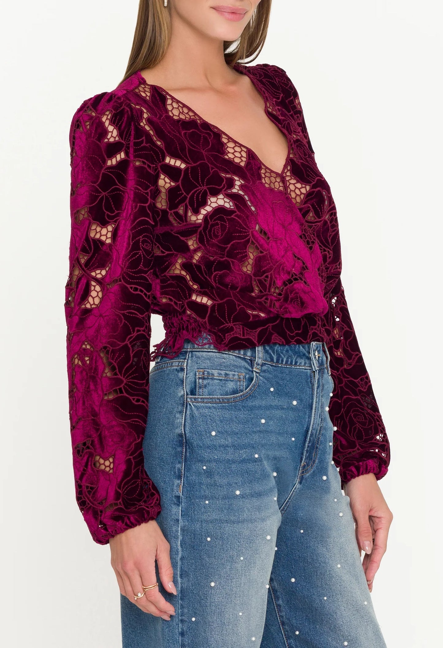 Loralie Velvet Lace Wrap Blouse