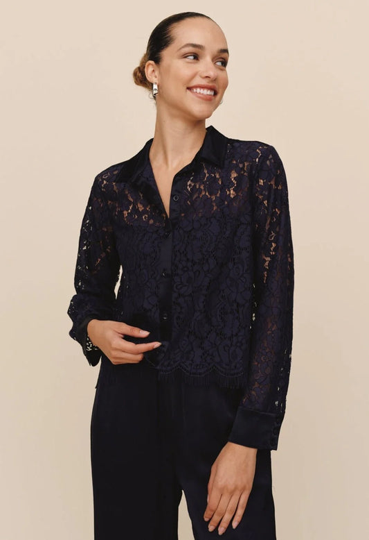 Lace Contrast Button Down