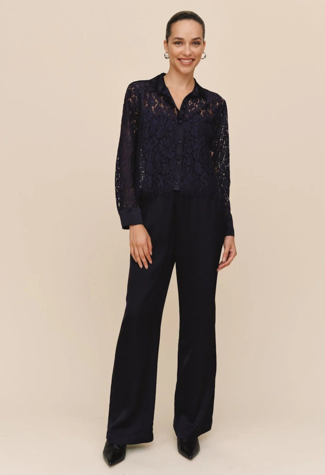 Lace Contrast Button Down