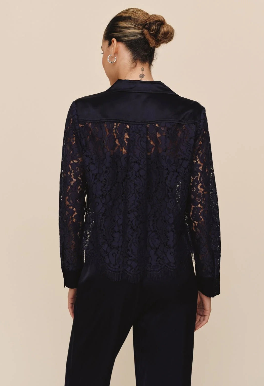 Lace Contrast Button Down