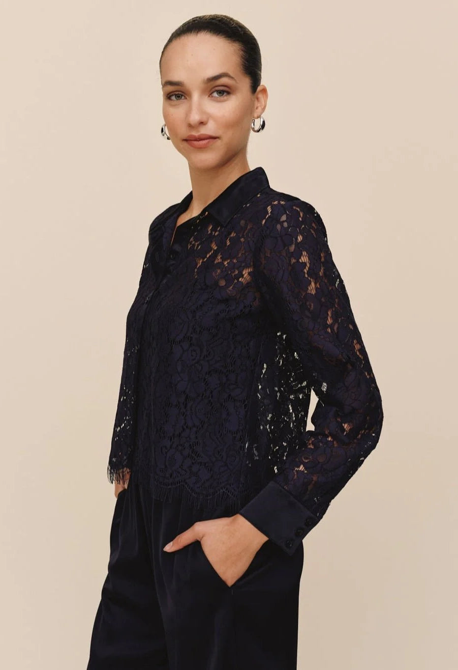 Lace Contrast Button Down