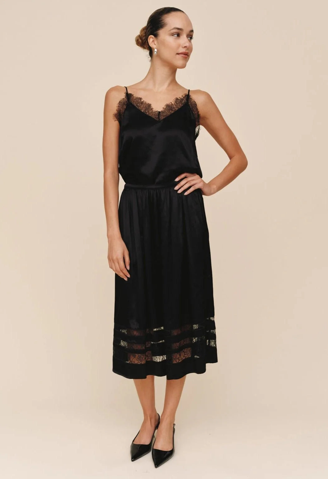 Lace Inset Midi Skirt