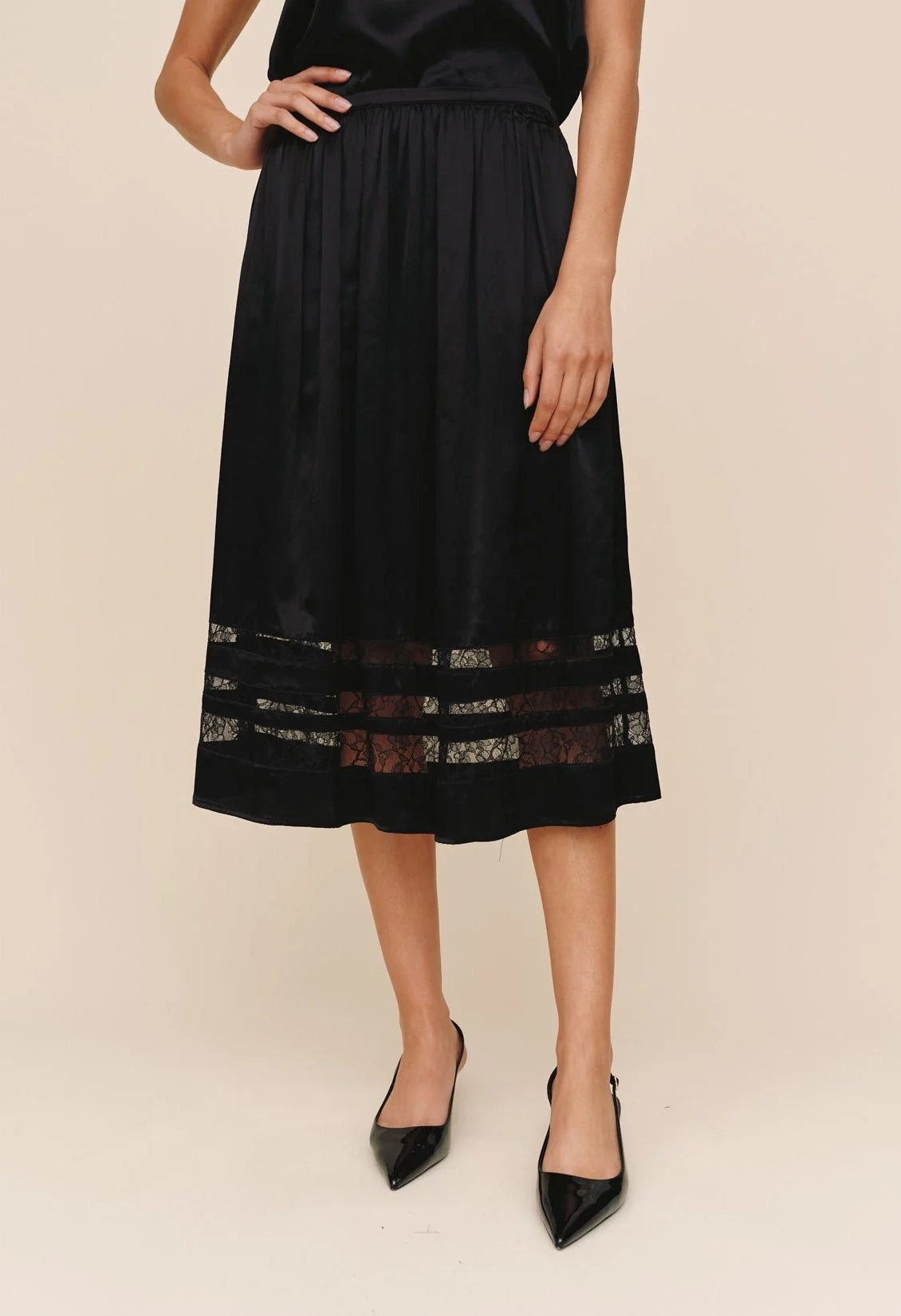 Lace Inset Midi Skirt