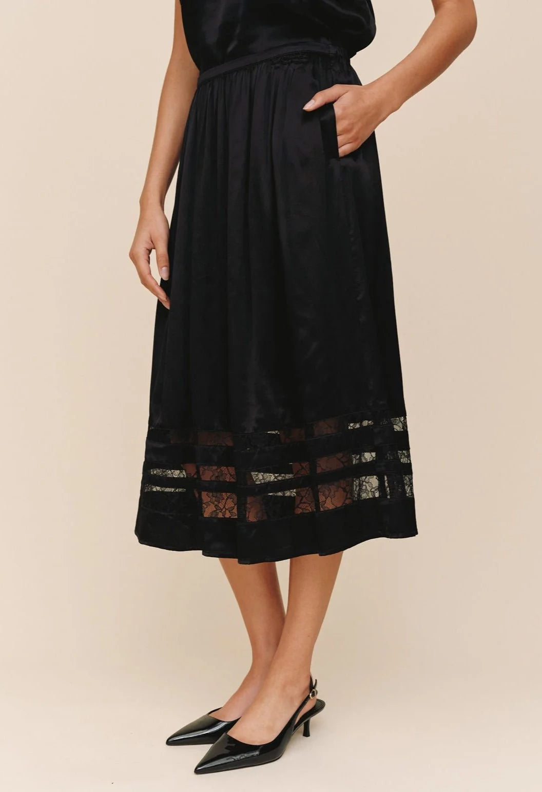 Lace Inset Midi Skirt