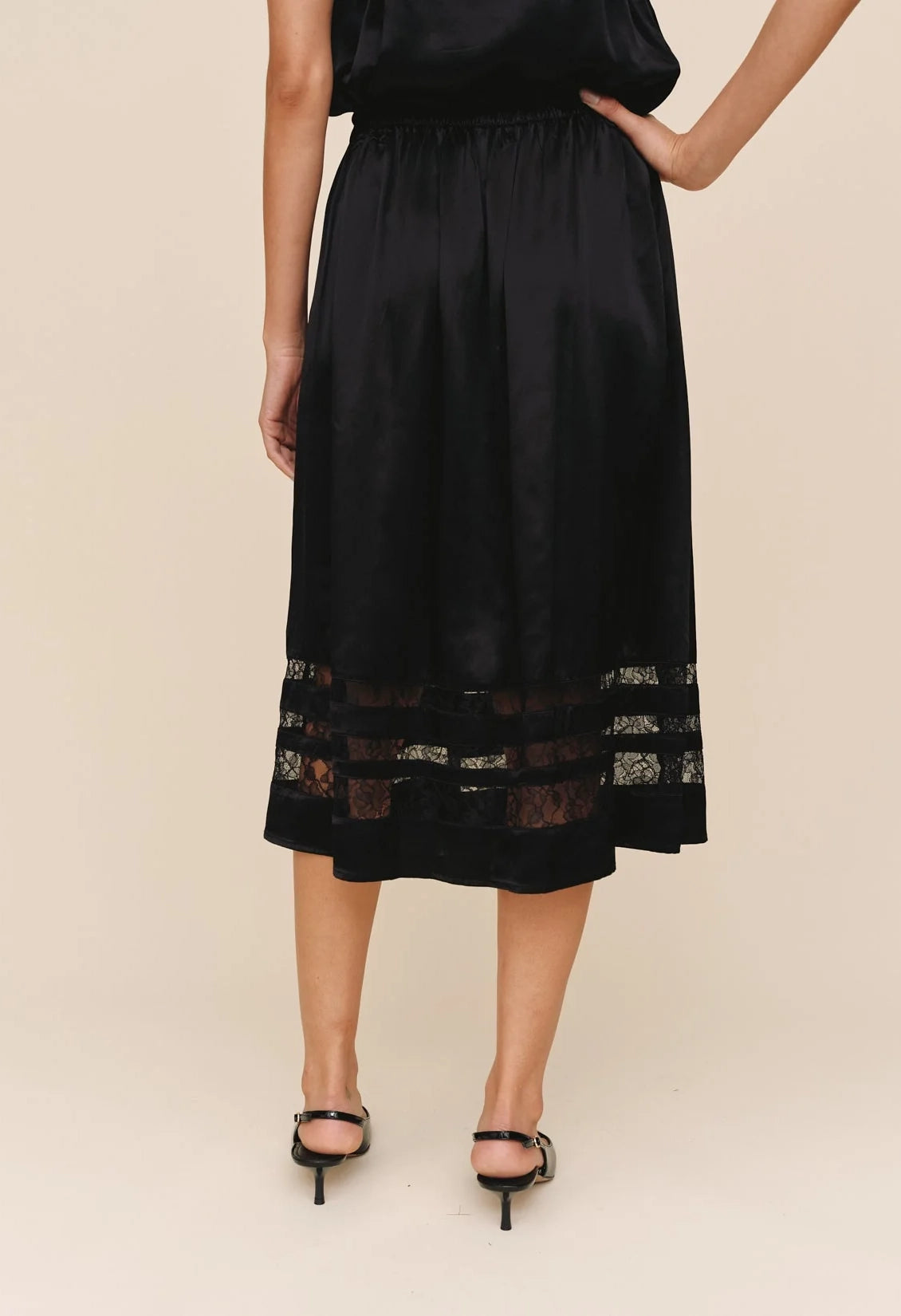 Lace Inset Midi Skirt