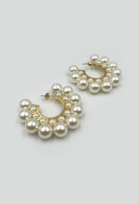 Large Double Pearl Hoop Earring