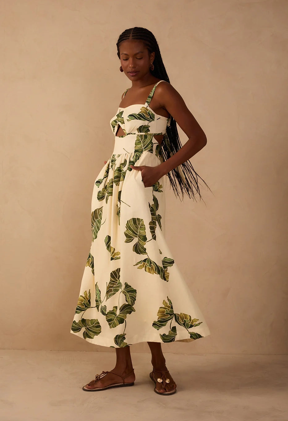 Leaf Print Midi Dress