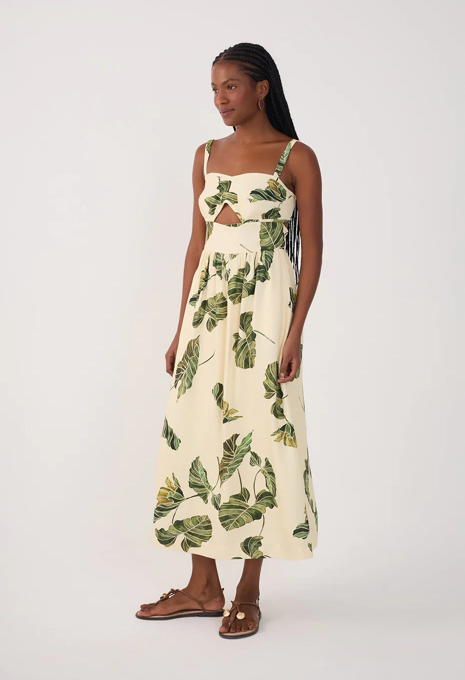 Leaf Print Midi Dress