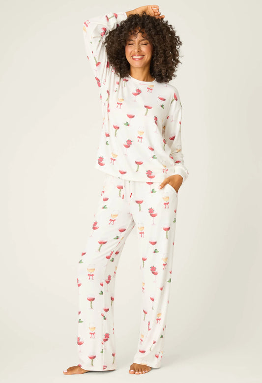 Let's Get Toasty Holiday Wine Print Pants Set