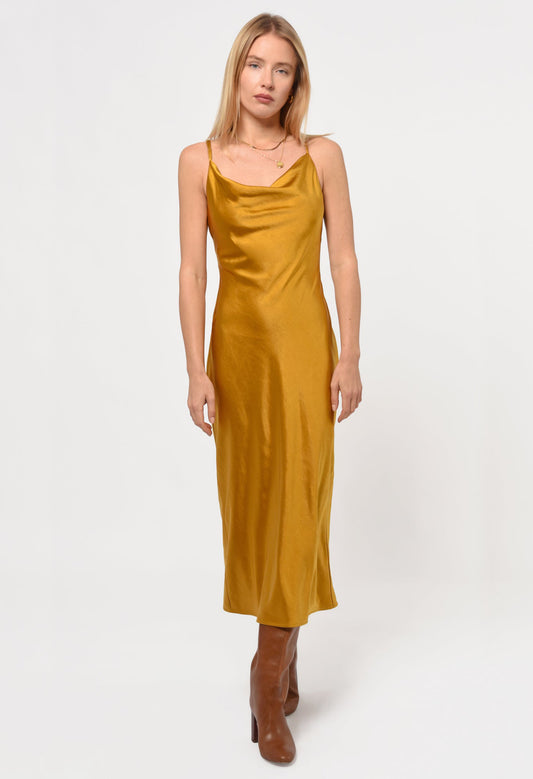 Linda Satin Cowl Neck Slip Maxi Dress