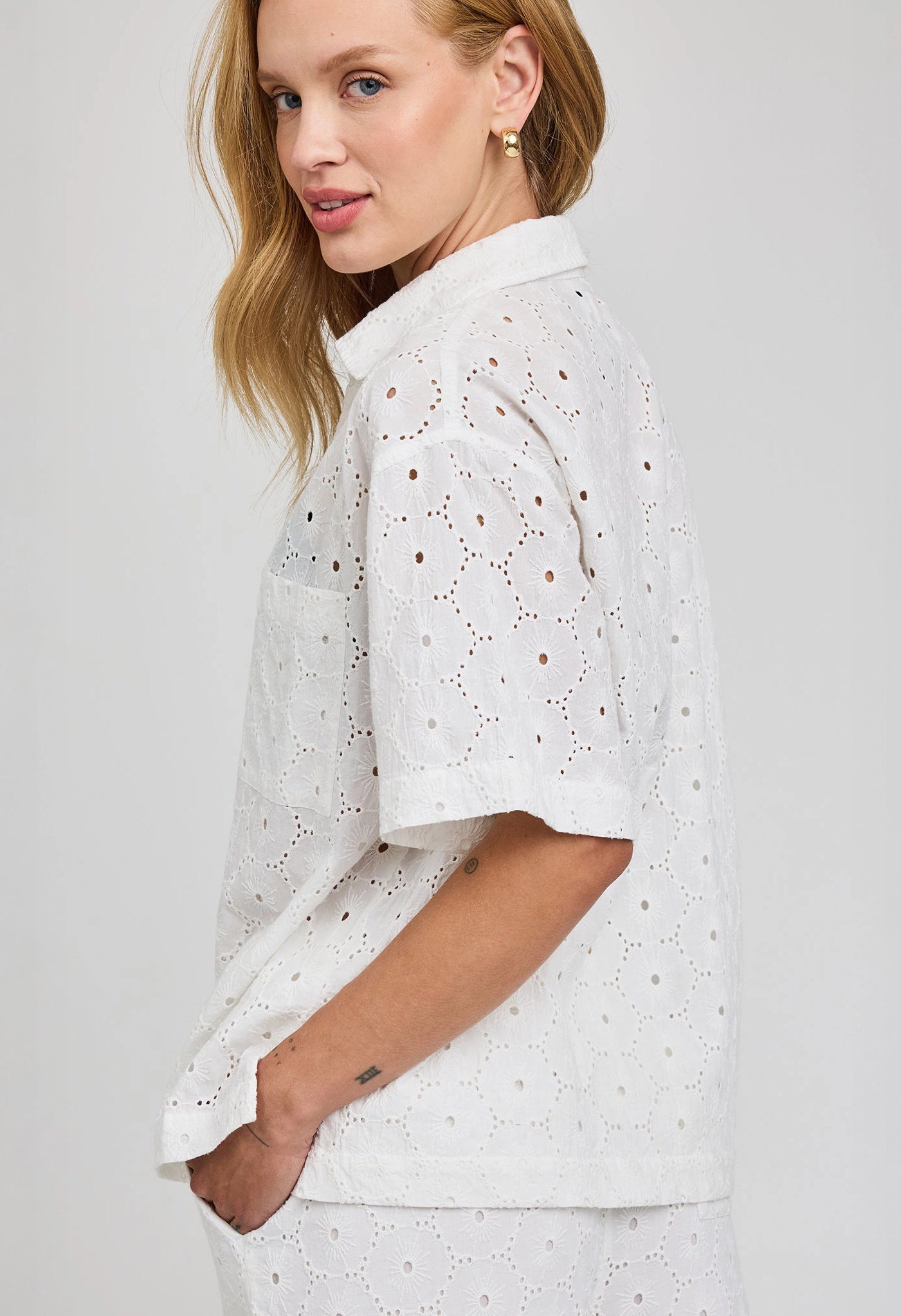 Louisa Eyelet Button Down Shirt