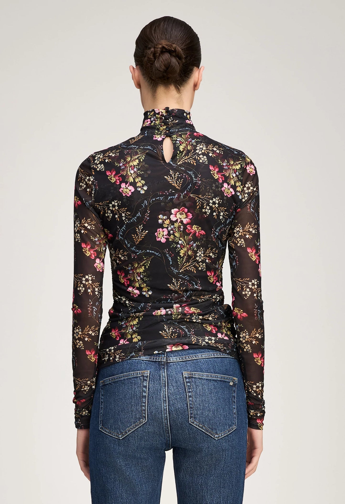 Love Letter Floral Shirred Mesh Turtleneck
