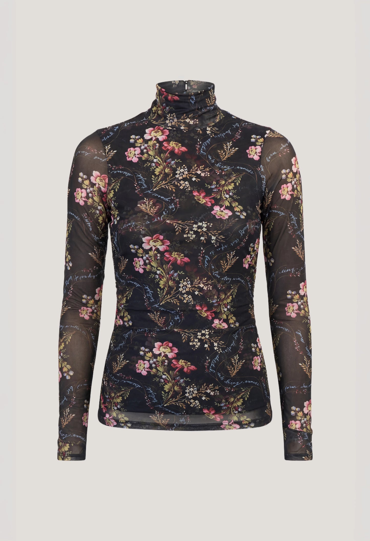 Love Letter Floral Shirred Mesh Turtleneck