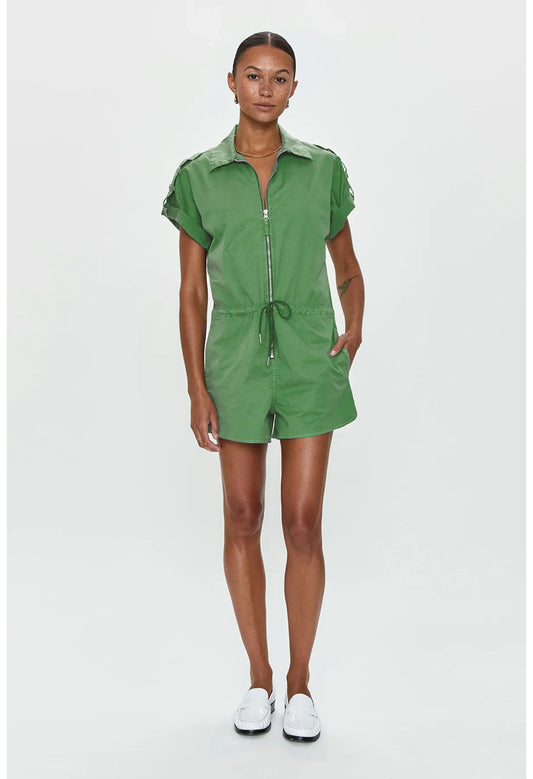 Meg Short Sleeve Zip Front Romper