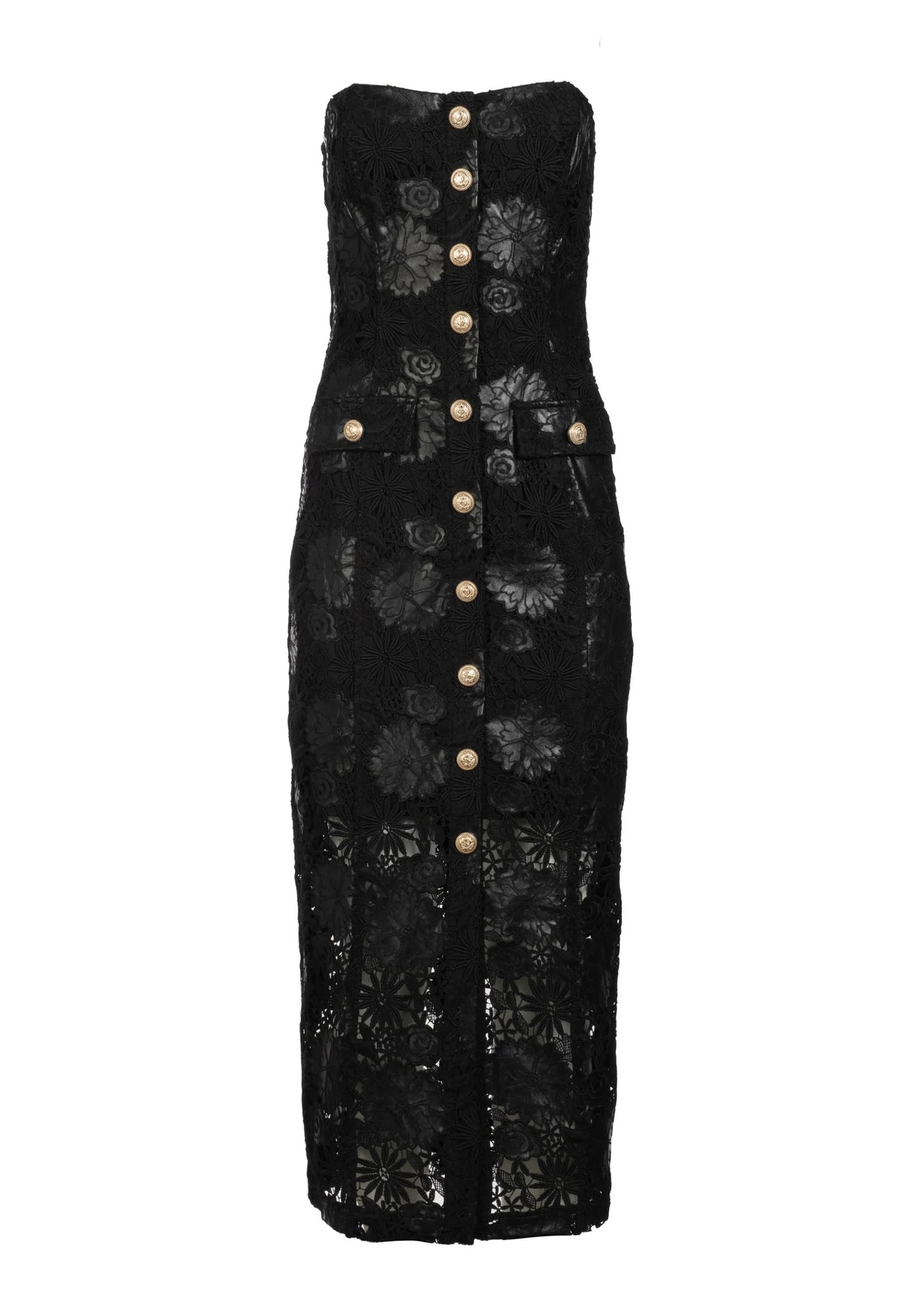 Misha Vegan Leather Guipure Midi Dress