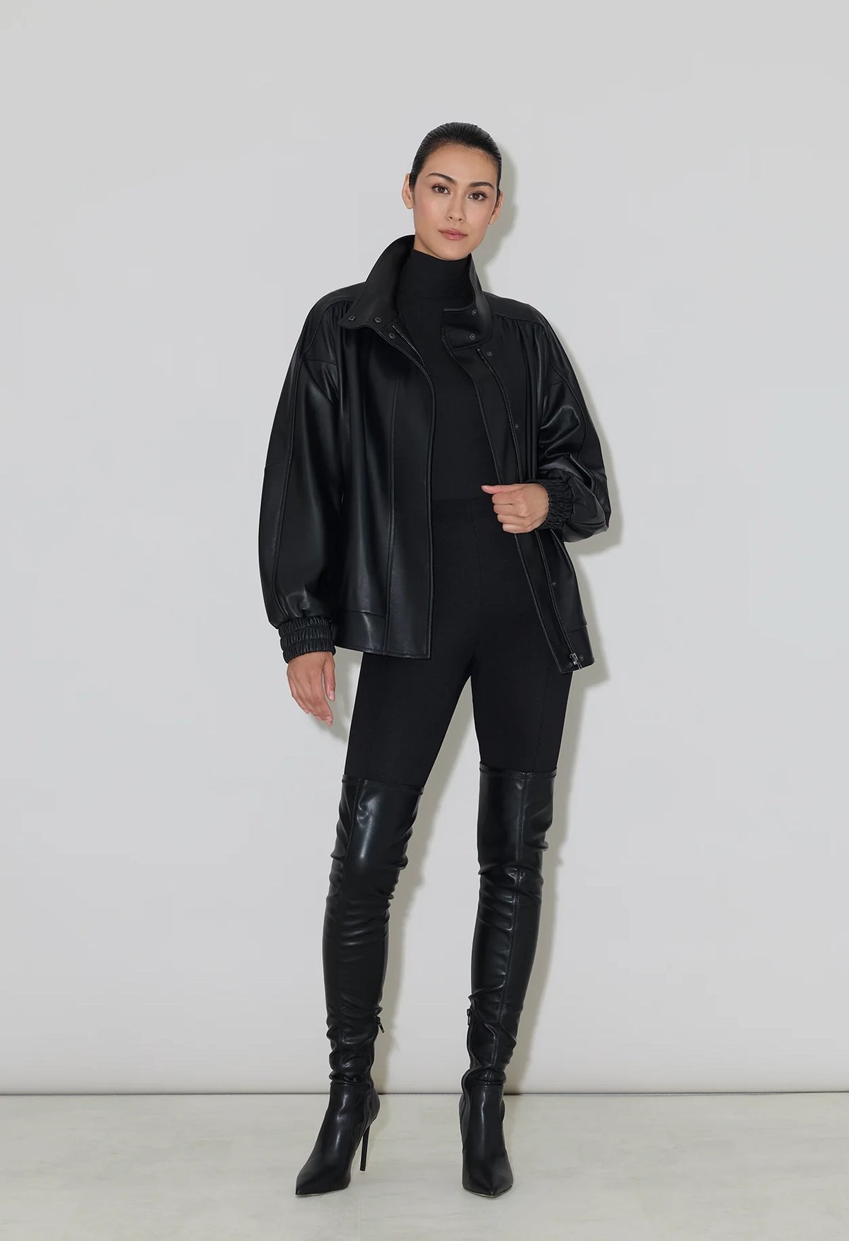 Miu Oversized Bomber Jacket in Leather